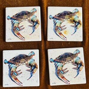 Crab Design Coasters Set of 4. Hand made by a local artist in Rock-port TX.